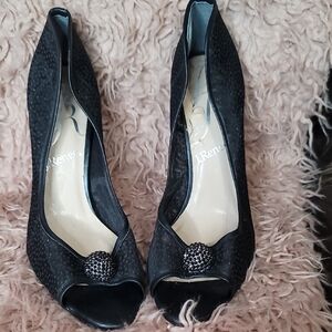 J.Renee Elegant Black Peep-Toe Heels